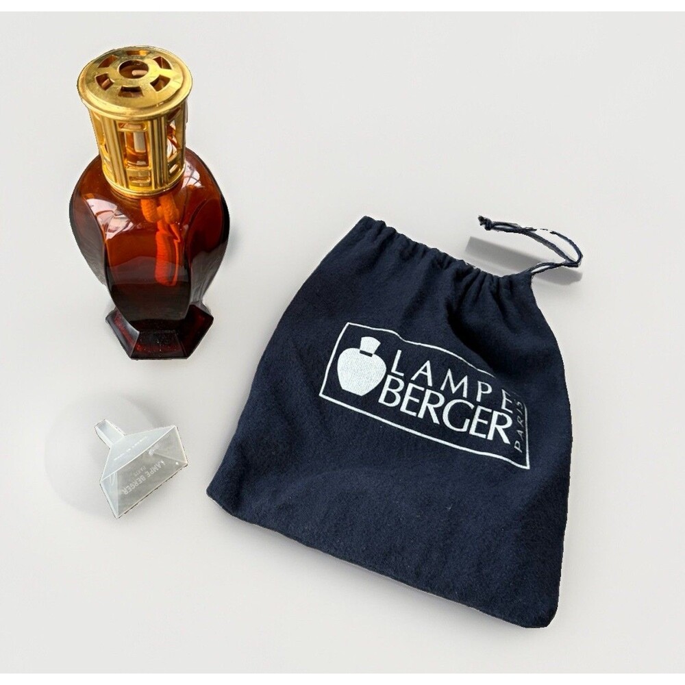 Vintage Lampe Berger Athena Amber Glass Fragrance Catalytic Oil Lamp France 7.5”